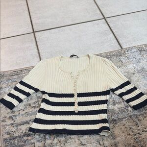 Altuzarra Cream and Black Crew Neck Sweater with Textured Knit